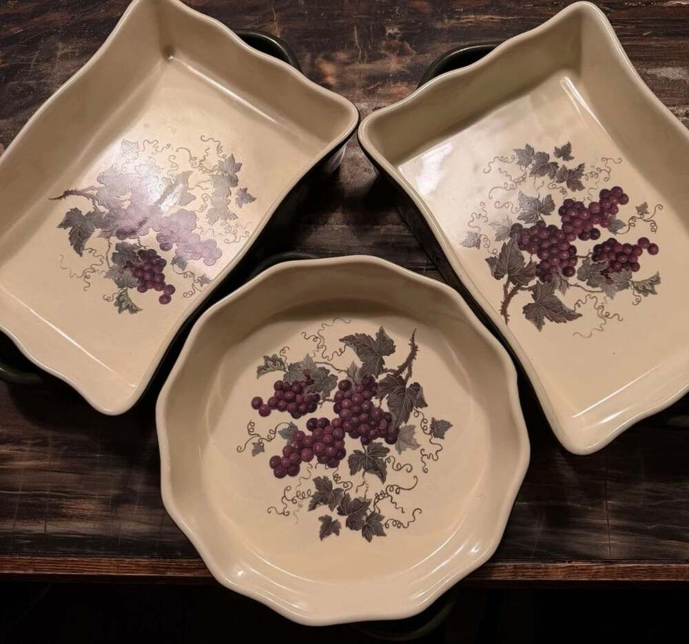 Huabo Grapes And Vines Bakeware Set 3 Piece Green Ceramic